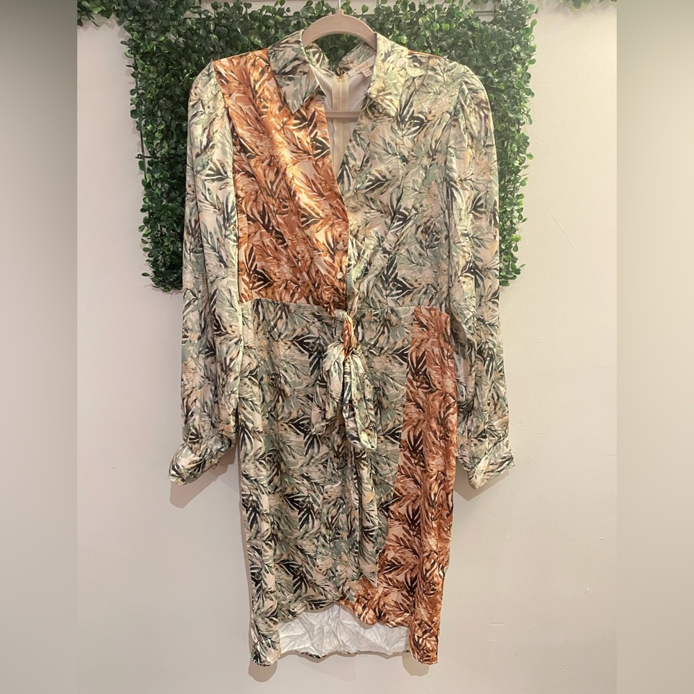 A.peach balloon sleeve tie wrap midi dress size L